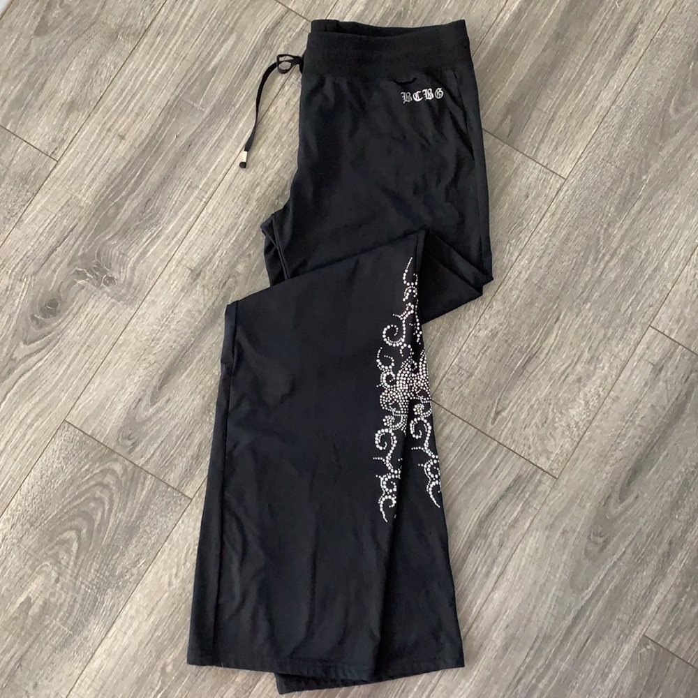 Vintage BCBG Embellished Black Track Pants Size XL